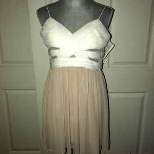 White bad tan dress